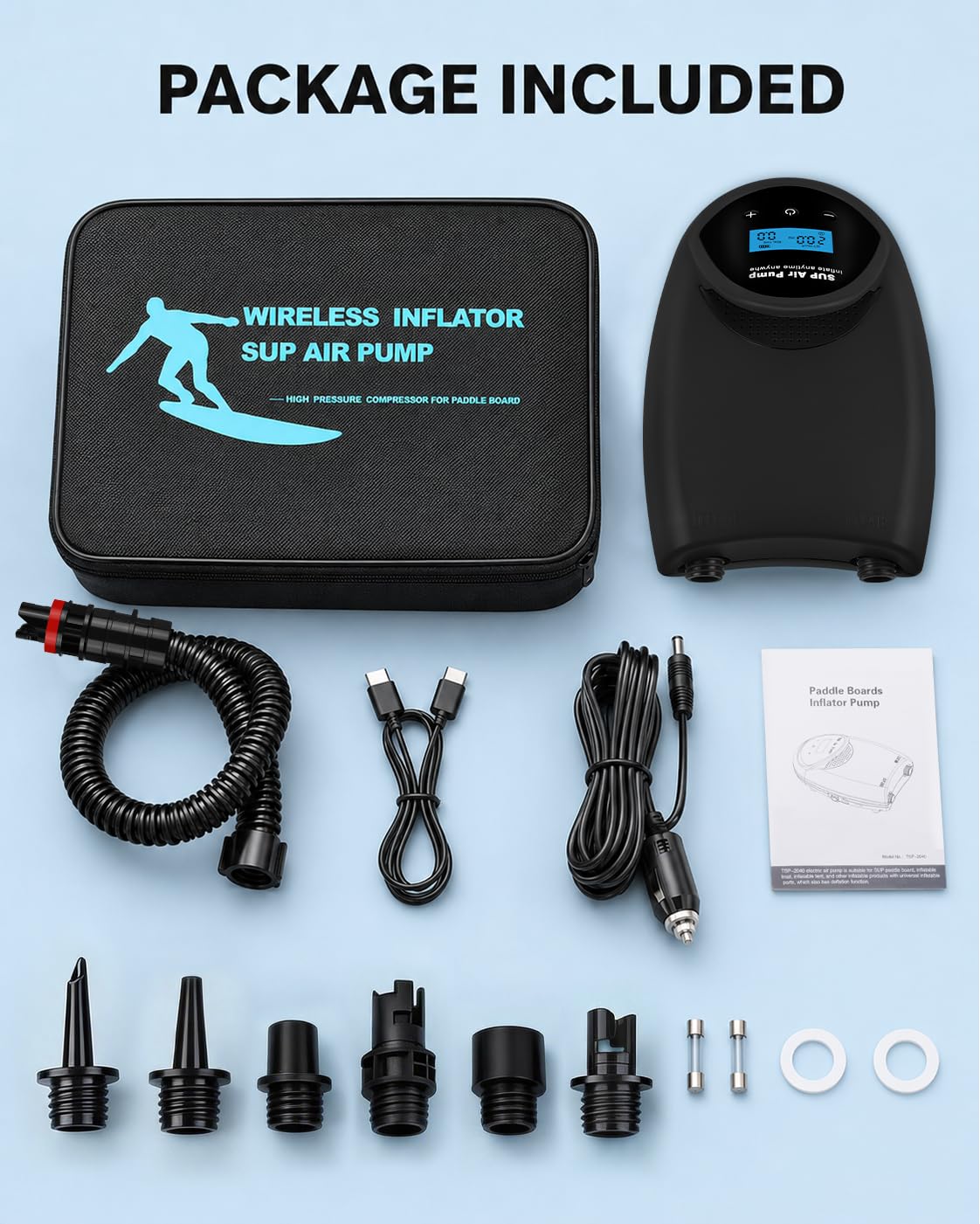 TONSIM 20PSI Kabellose SUP-Pumpe, Akku-Luftpumpe mit 15000mAh, Hochdruck-Zweistufige Inflation & Auto-Abschaltung, Kompakte Pumpe für Paddelbretter, Kajaks & Camping