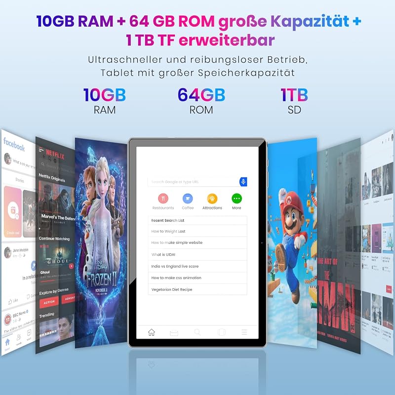 TPZ T10B Android 14 Tablet 10.1" - 10GB RAM + 64GB + 1TB Bővíthető Tárhely, WiFi 6, Octa-Core, 6000mAh Akku, FHD IPS Kijelző, Szürke
