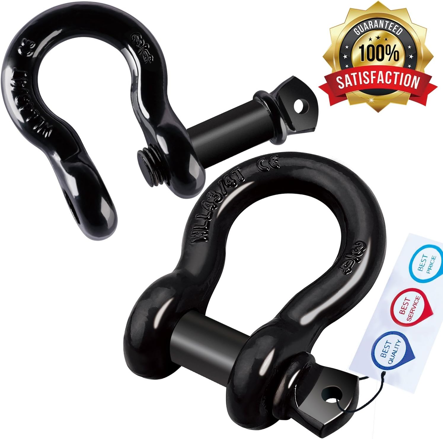 Shackles 3/4" (2 PACK)D ring Shackle Rugged 4.75 Ton (9500 Lbs) Capacity with 7/8'' Pin Bow Screw Heavy Duty D Ring for Jeeps & Trucks Vehicle Recovery, Offroad Towing, Hauling Accessory Trucks