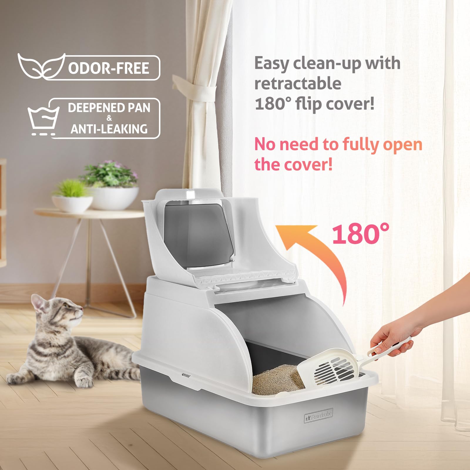 XL Stainless Steel Litter Box with Lid, Covered Top Entry Cat Litter Boxes, Extra Large Metal Enclosed Litter Box, Helps Reduce Odors, Leak-Resistant, Includes Litter Scoop - image 7