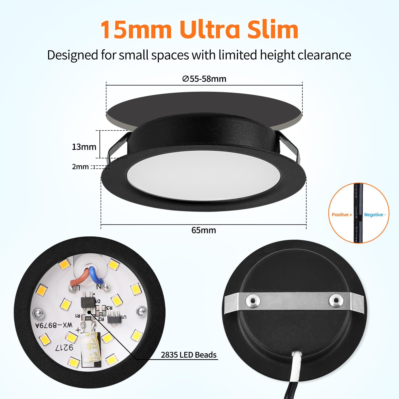 YindaLux LED Recessed Spotlights 12V 3000K Warm White IP44 LED Spot Dimmable 3W Recessed Lights 55-58mm Hole Size Downlight for Caravans Kitchens - Image 2