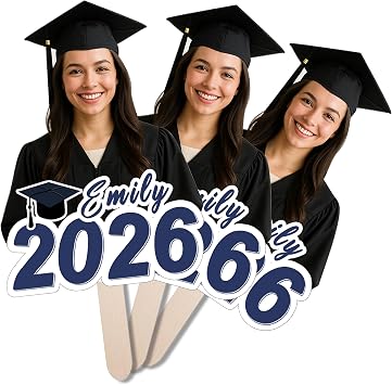 Graduation Big Head Cutout, Custom Big Head on a Stick, Real Life Fun Face Cardboard Cutouts, Personalized Fat Heads for Party Decor, Graduation & Birthday, Upload Your Photo, Blue, 1 PC