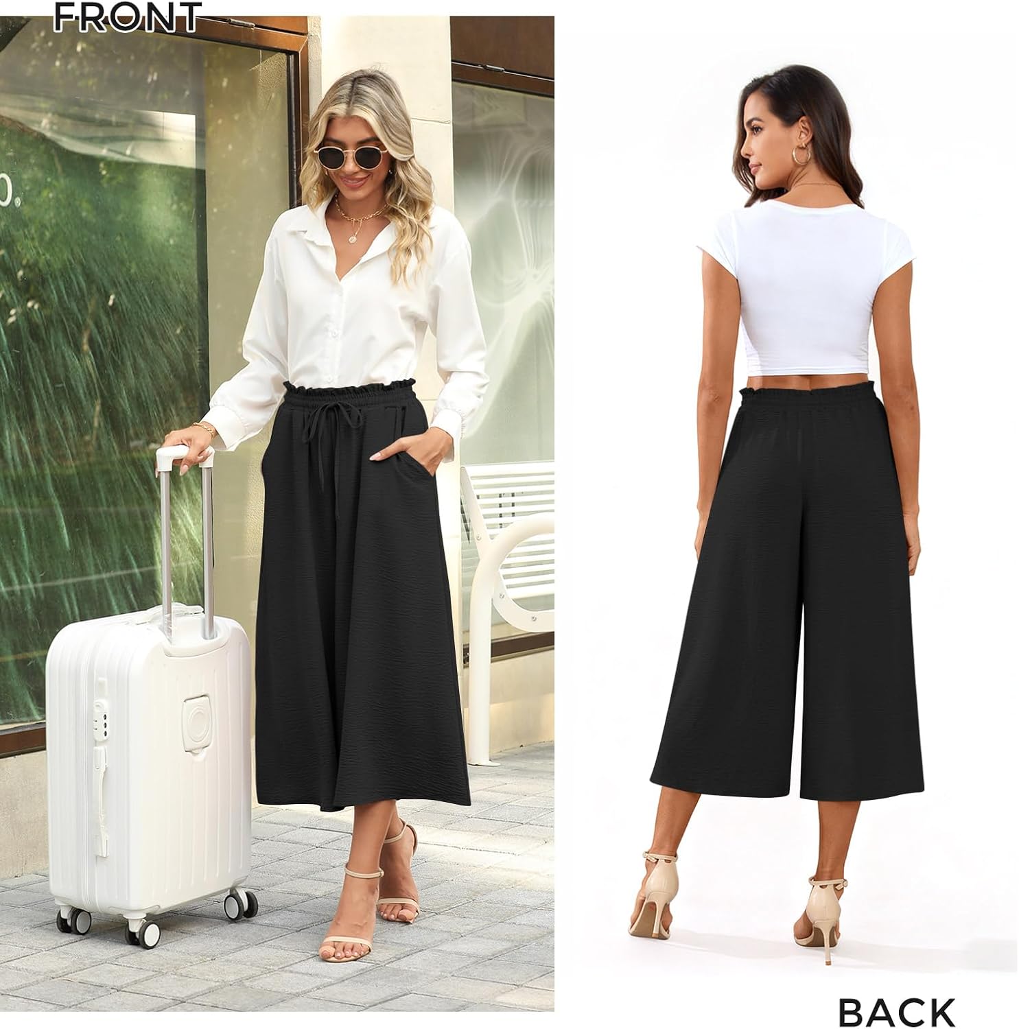 Bestbee Womens Capri Palazzo Pants Dressy Casual Wide Leg Pant Gaucho Capris with Pockets - Image 5