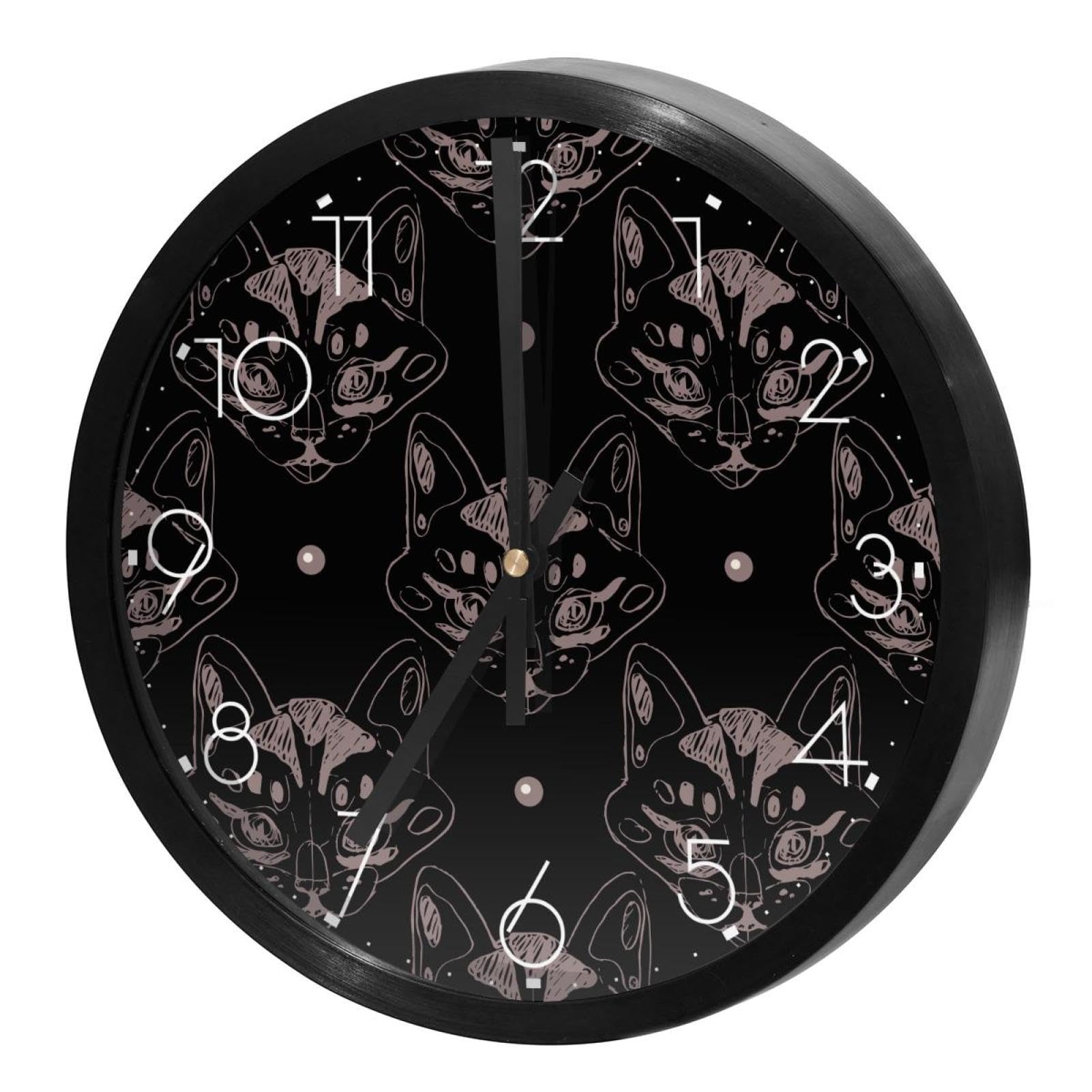 Horloge murale silencieuse chat à quartz ronde pour maison et bureau