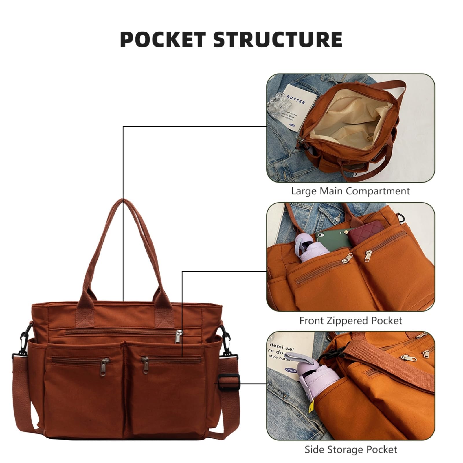 Beauty Case Borsa in Nylon, A Spalla Crossbody di Grande capacità, per Il Lavoro E L'uso Quotidiano