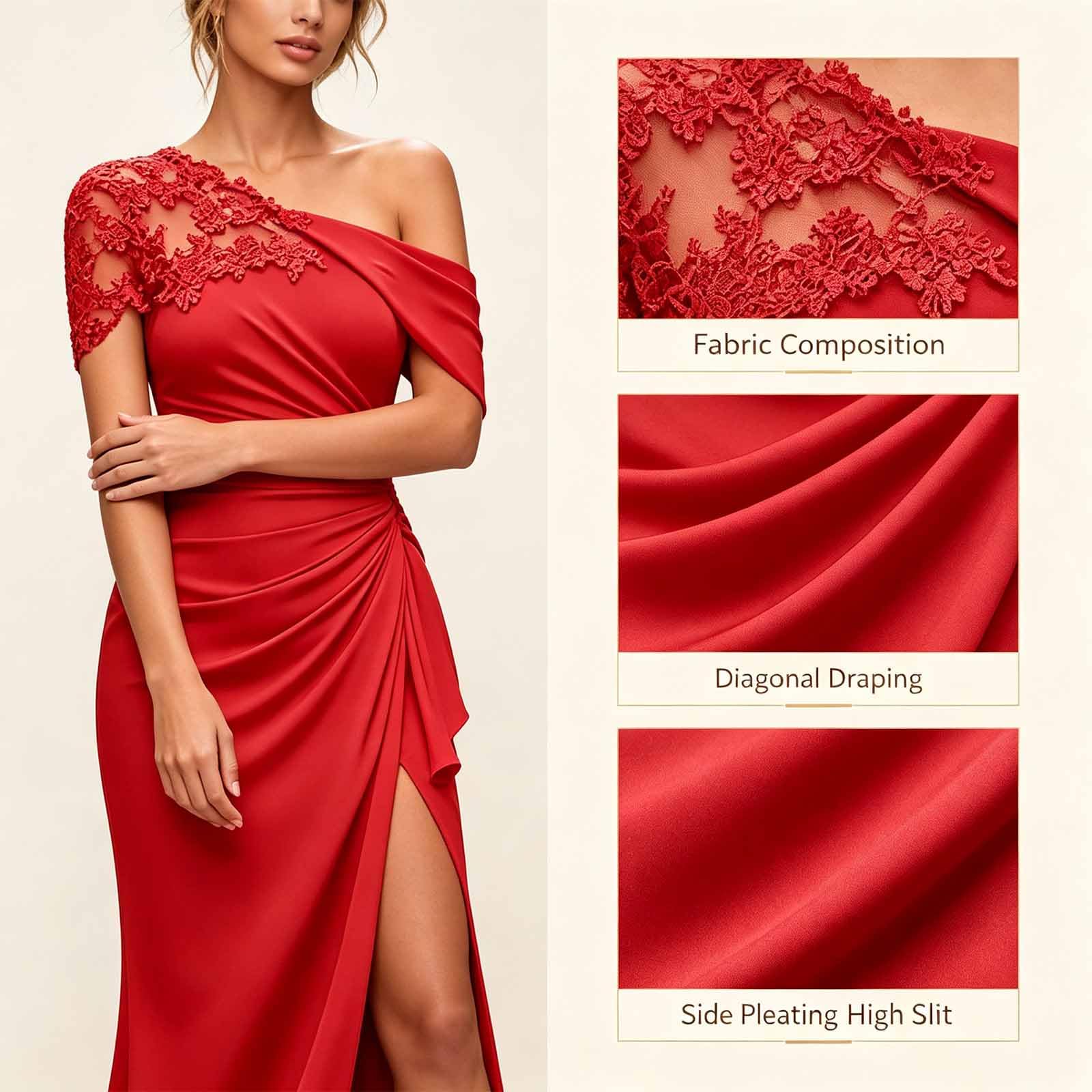 Sera Donna Vestito Sera Asimmetrico Chiffon Pizzo Lungo Matrimonio