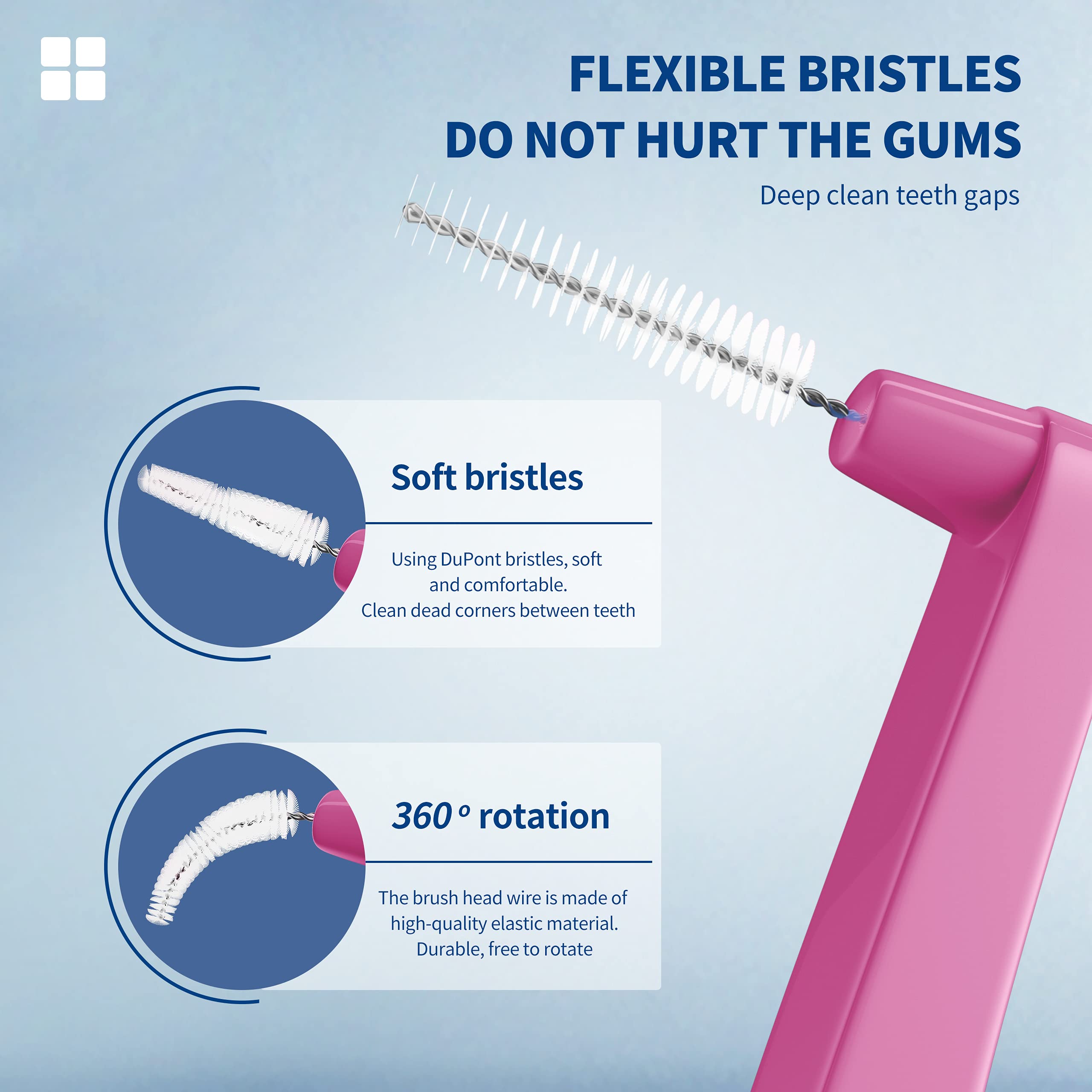 Spazzole interdentali da 80 punti, spazzolini dentali, stuzzicadenti e filo interdentale, per igiene orale, con custodia portatile per la pulizia dei denti (rosa, denti extra stretti)
