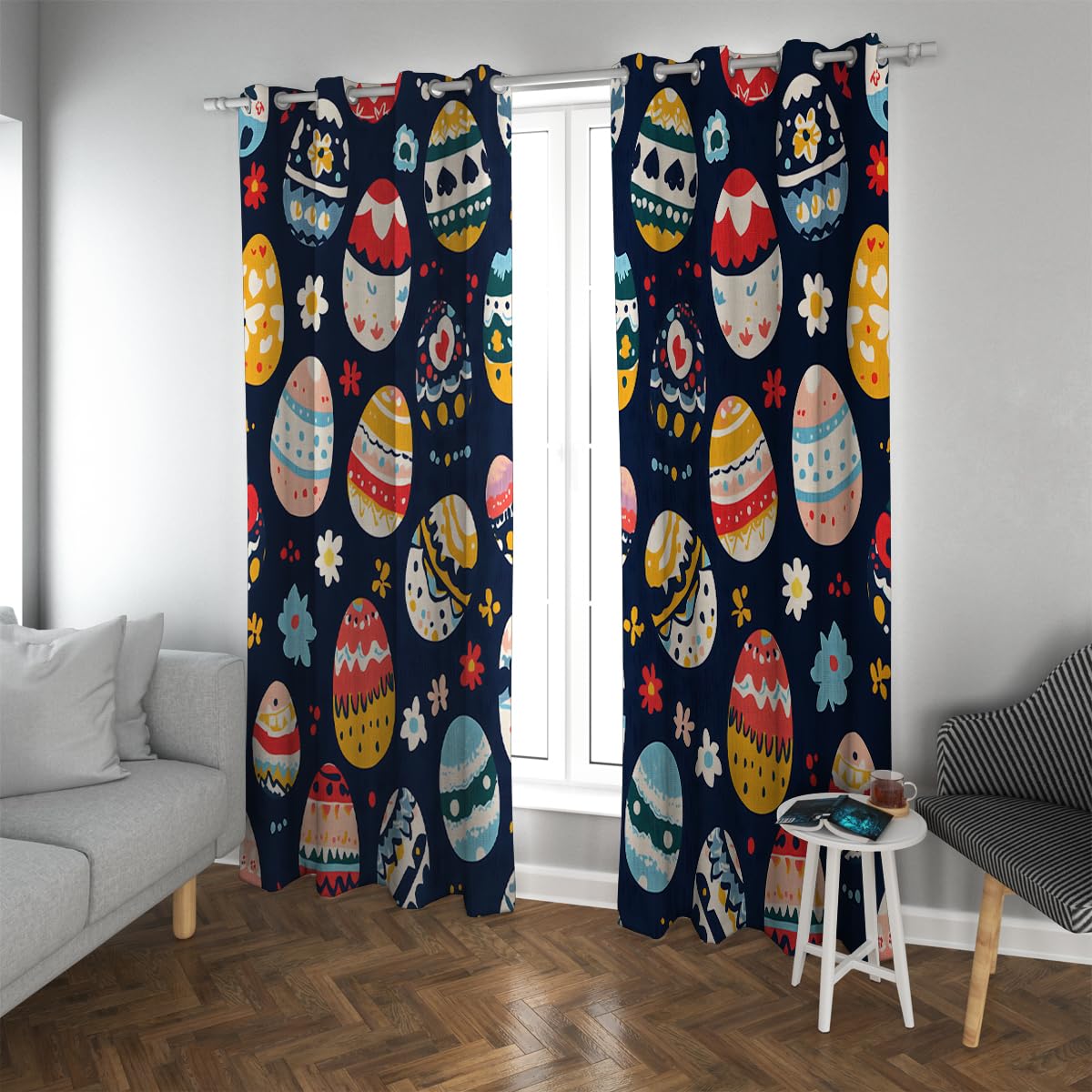 Cortinas Opacas con Estampado Huevo Pascua con Estampado Pascua Dibujos Animados Cortinas oscureciendo Ventanas para el salón y la habitación del bebé 2 Paneles 2xB168xH229
