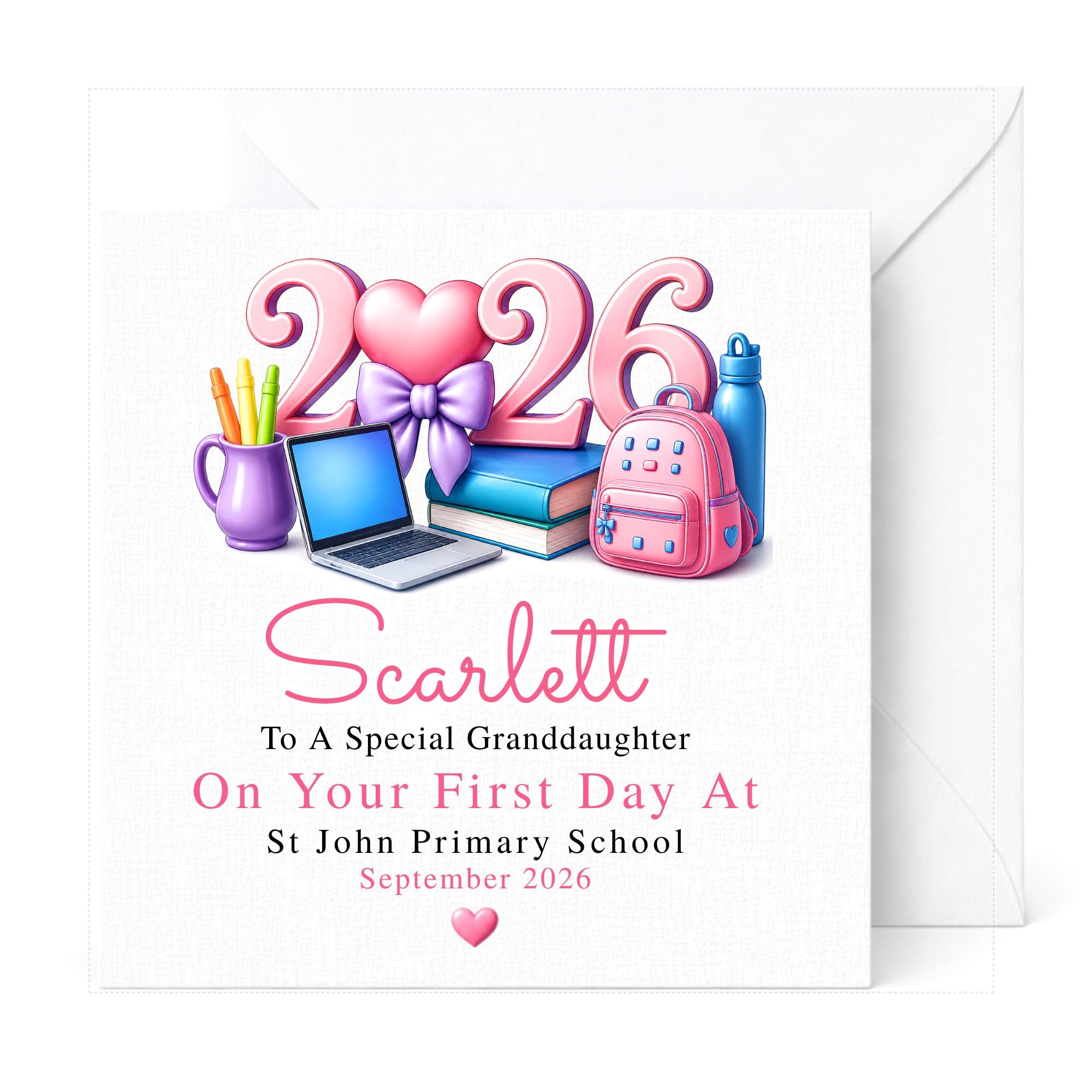Personalised First Day of School Card 2026 (Pink)