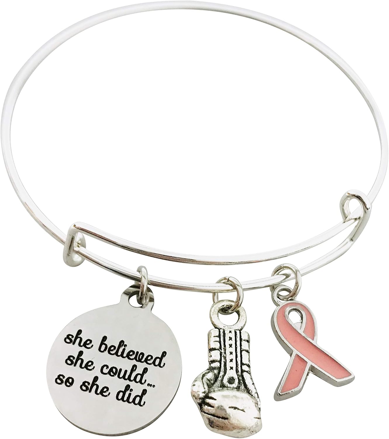 Fighting Breast Cancer Gift Inspirational Jewelry Bracelet Pink Ribbon