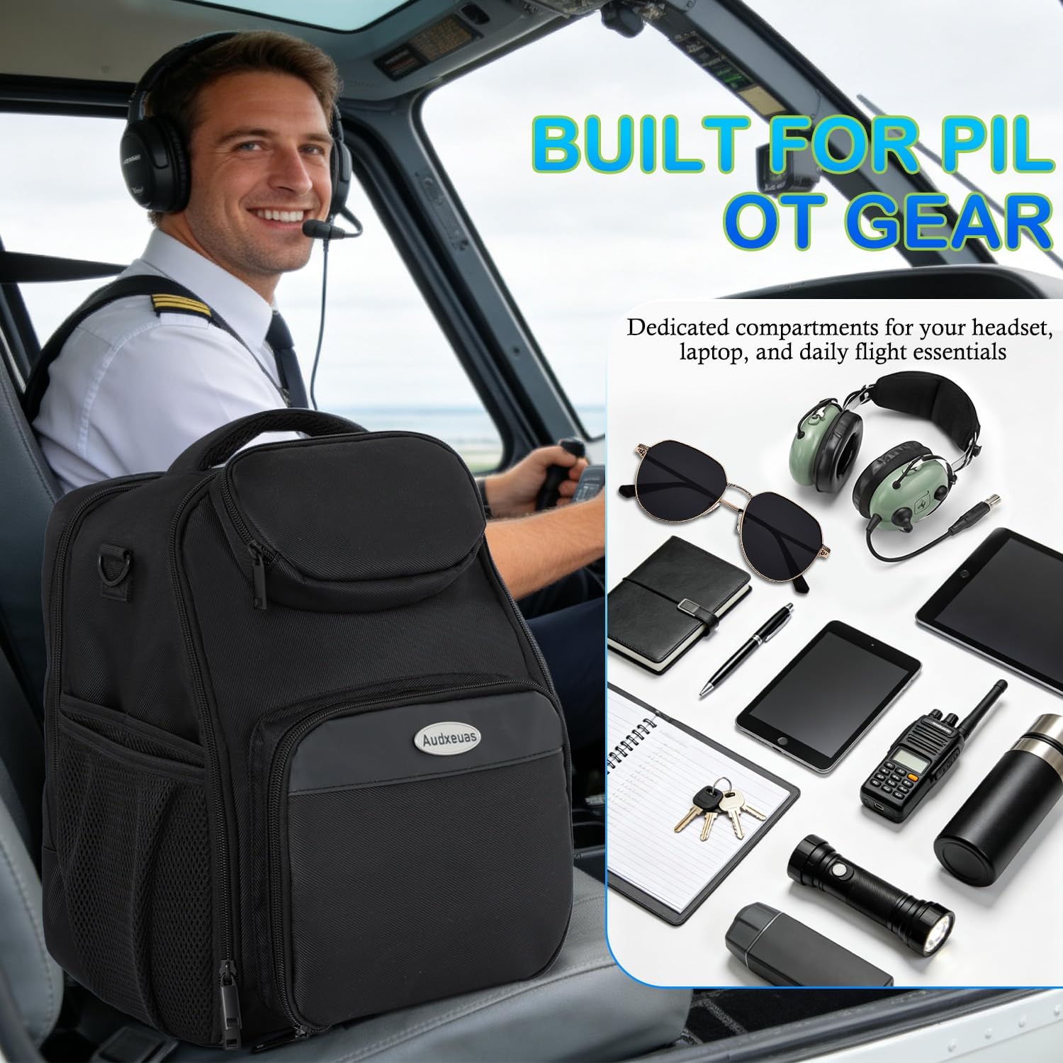 Pilot Bag for Aviation Headset, Flight Bag for Pilots with Pockets for Headset, Tablet & Flight Accessories, Water-Resistant Aviation Gear Case with Padded Protection, Shoulder Strap, Bag Only