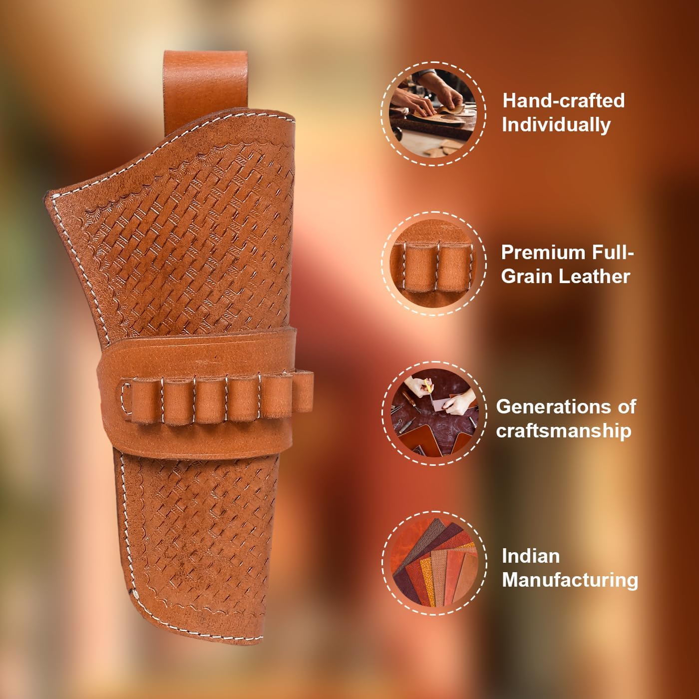 Western Leather Holster for Colt Army & Heritage Rough Rider | Cowboy-Style Revolver Holster with Ammo Loops | Fits Right-Handed