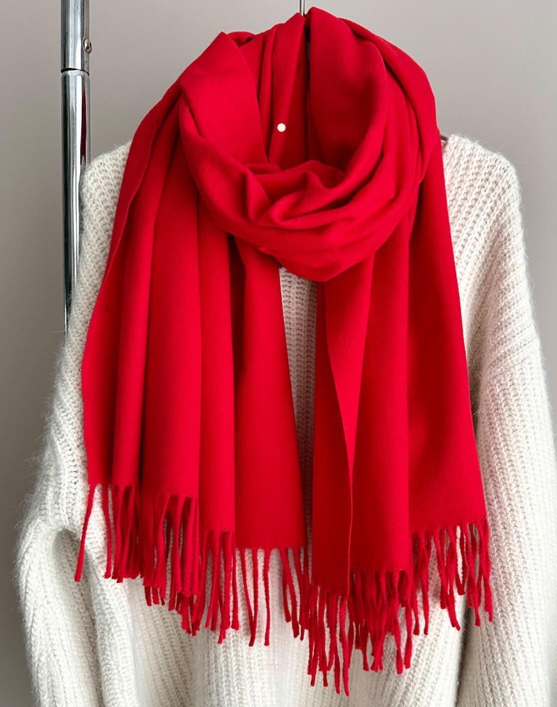 Winter Scarf for Women Men Classic Solid Color Warm Soft Cashmere-Feel Tassle Long Shawl 79 * 28in - Image 3