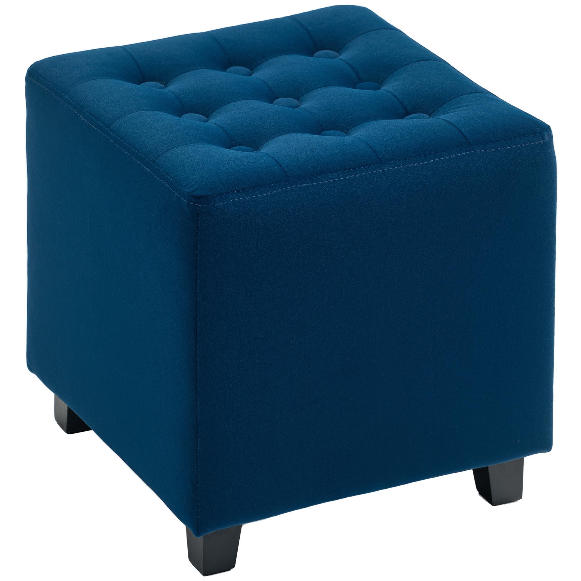 HOMCOM Small Footstool Ottoman, Velvet Footrest, Square Foot Stool with Rubber Wood Legs and Padded Seat for Living Room, Bedroom, Entryway, 35 x 35 x 35cm, Blue