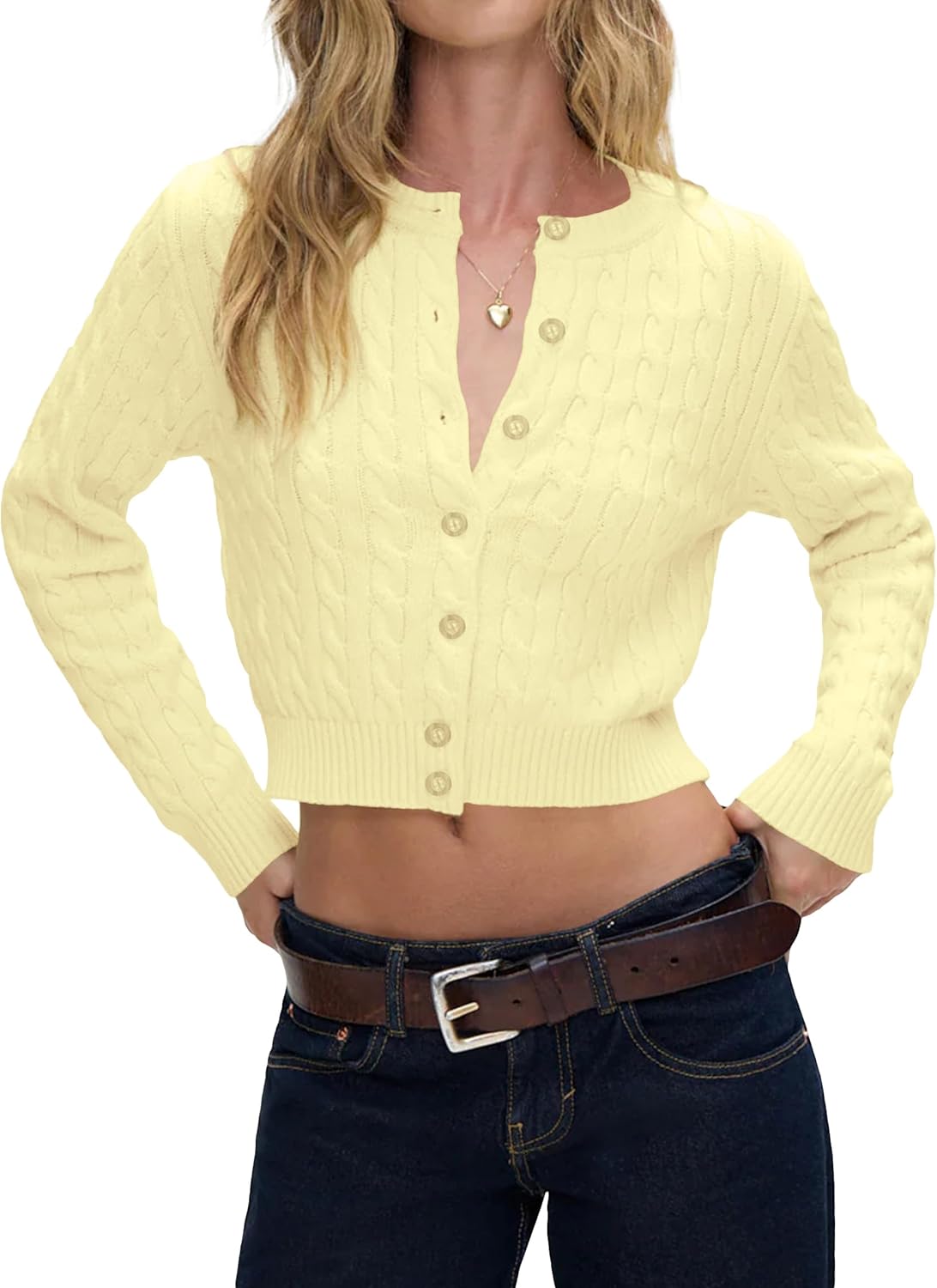 KIGRAD Women Y2k Cute Button Up Open Front Cable Knit Cropped Cardigan Preppy Long Sleeve Pullover Sweater Fall Outfits