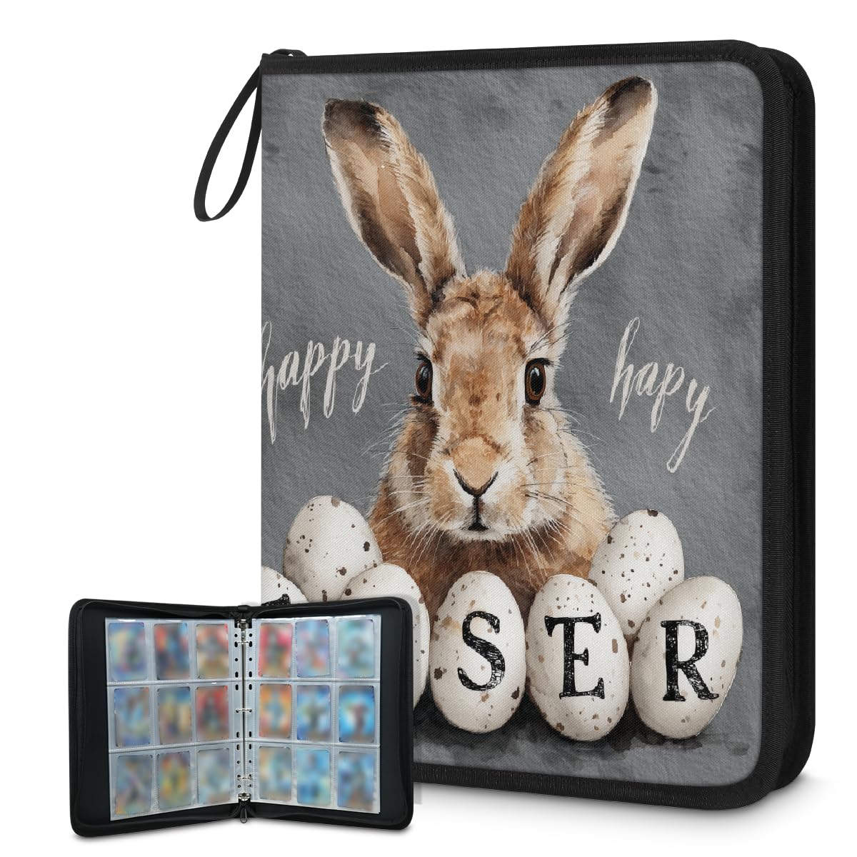 9-kieszeniowy segregator na karty kolekcjonerskie mieści 900 kart z 50 zdejmowanymi dwustronnymi rękawami, album na karty sportowe, kompatybilny z kartami do gier TCG MTG (Brown Bunny Easter)