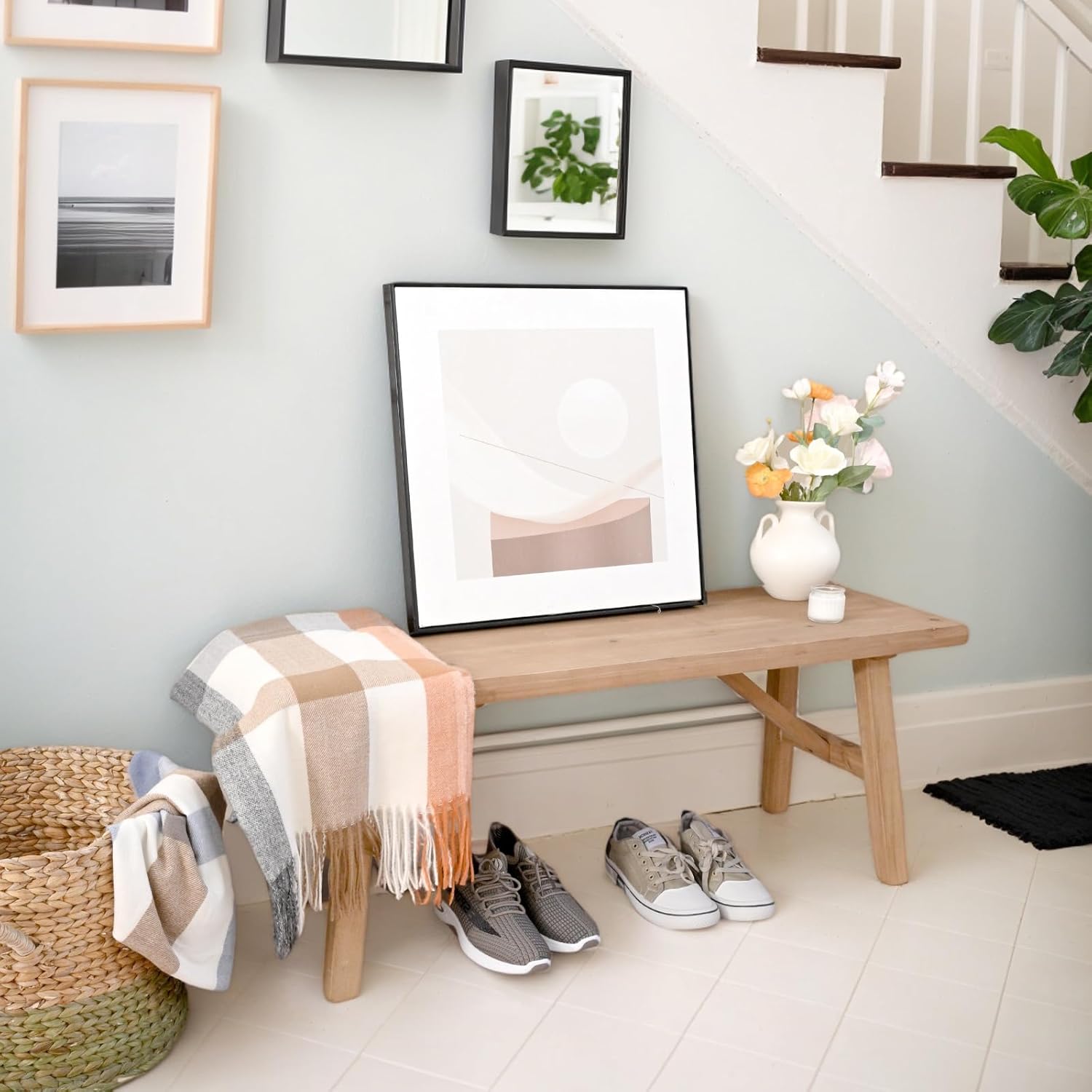 swallowliving 43" solid wood entry bench - rustic farmhouse style hallway seating for living room, dining room entryway - handcrafted natural finish nature 43 inch