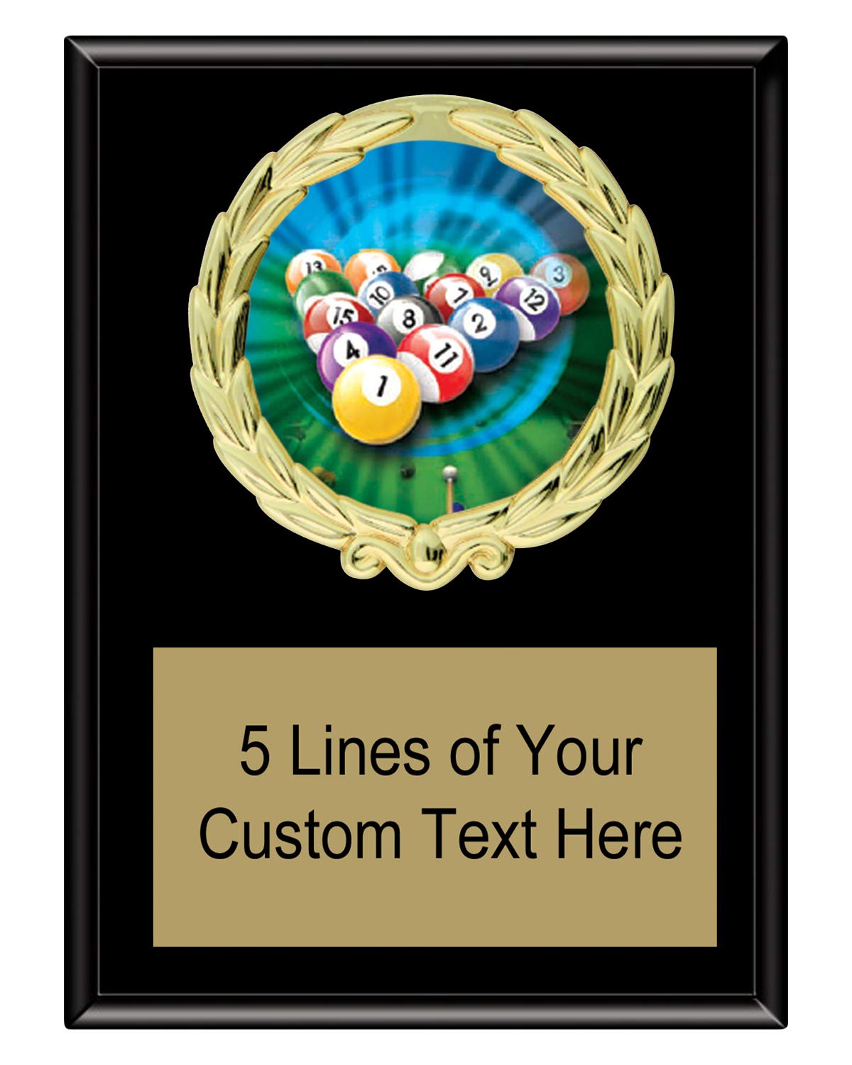 Express Medals 5x7 Black Color Billiards Pool Plaque Award Trophy with Engraved Plate MY4