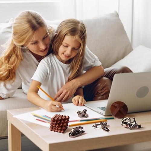 Miniatura 5 de 7 piezas de desbloqueo de enclavamiento cerebro juegos retro rompecabezas de madera y metal IQ lógica divertido rompecabezas caja