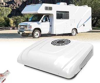 24V Roof AC Camper Air Conditioner 12000 BTU, Rooftop A/C Unit 24 Volt DC RV Air Conditioner, Low Profile Quiet Campervan AC Unit, Cooling for Box Truck, Trailer, Motorhome Tractor Van Buses Boat