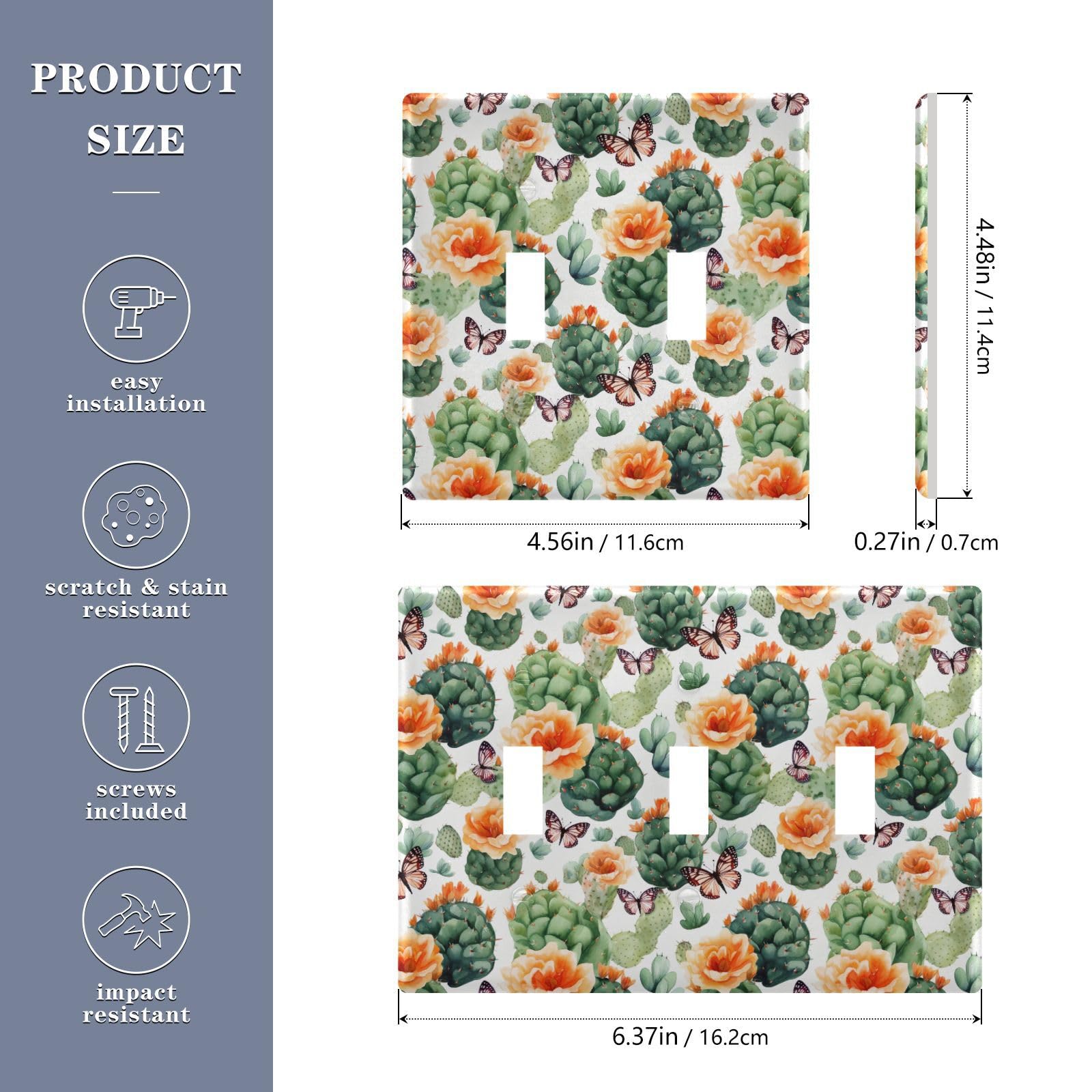 UMIRIKO Cactus Butterfly Light Switch Cover Plate Covers Decorative Double Toggle Home Decor 202a8893