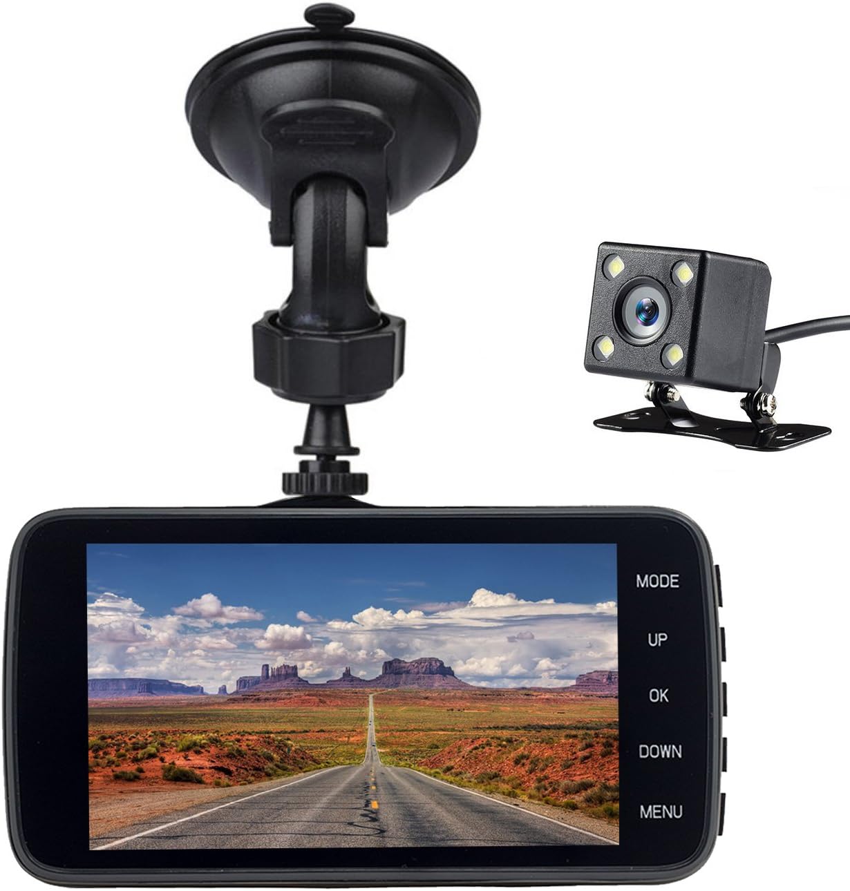 Veoker Full HD 1080P Car Dash Cam 170° Wide-Angle 4" LCD Dashboard Camera DVR Video Recorder Dual Lens Front+Rear with Parking Mode,Night Mode,Loop Recording,G-Sensor