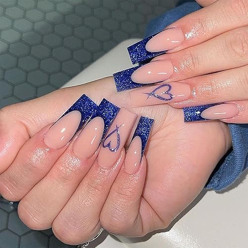 Miniatura 9 de BAOYAALIN - Uñas postizas largas a presión con diseño de flores de diamantes de imitación, uñas postizas acrílicas de cobertura completa para bodas,