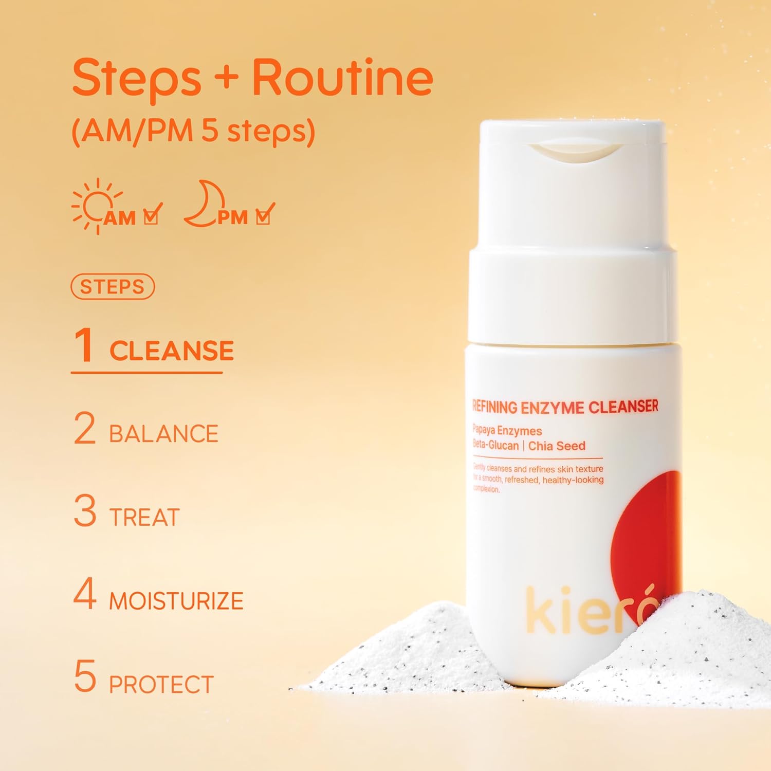 Kiero Refining Enzyme Cleanser - Foaming Enzyme Powder Face Wash with Papaya Enzymes, Chia Seeds & Beta-Glucan - Vegan Facial Cleanser with Gentle Exfoliation for Pore Buildup & Impurities (1.76 oz) - Image 5