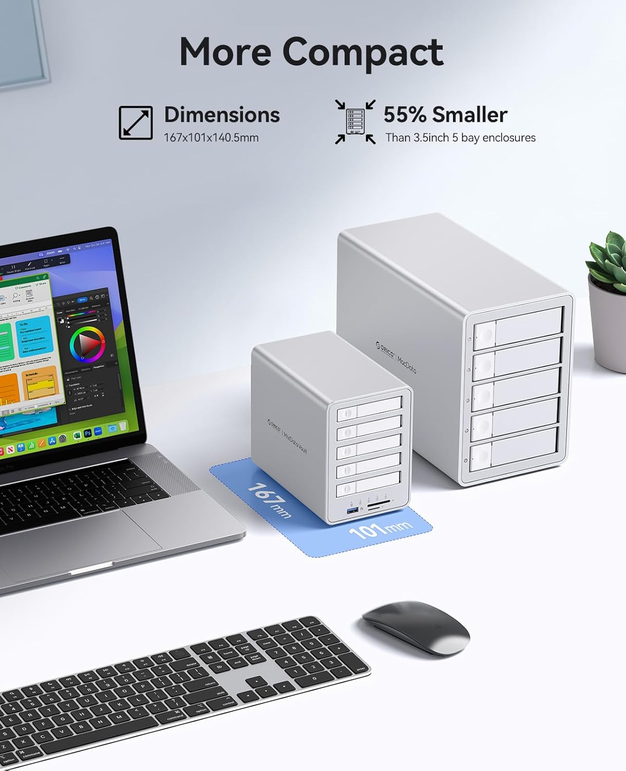 Comparison of ORICO 5-Bay Docking Station size to a larger enclosure