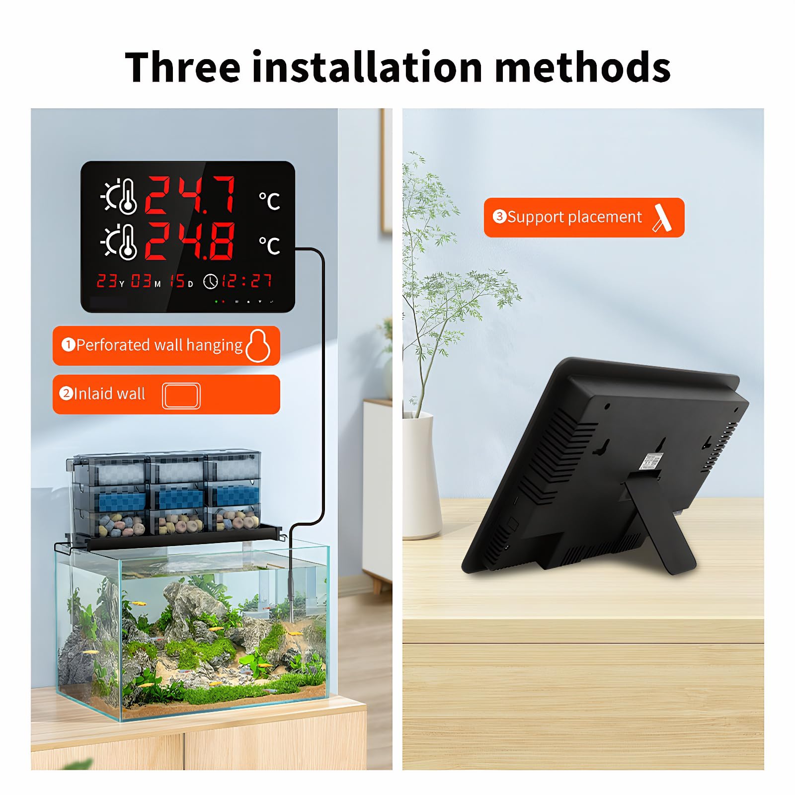 Mengshen WiFi Termómetro Digital con Sonda Impermeable para Acuarios Piscinas y Peceras Con Pantalla Dual de Temperatura y fecha y Monitor Remoto Tuya APP