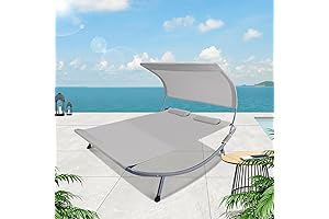 Gray Double Chaise Lounge Bed for Patio Yard