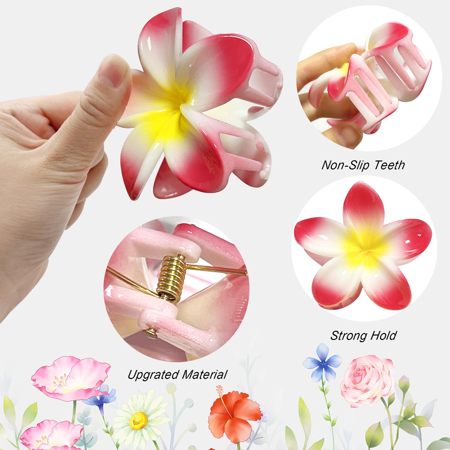 YeahBoom 8 Pezzi Mollette Capelli Grande a Fiore, Pinze Antiscivolo in Plastica per Donne e Ragazze con Capelli Spessi, Fermagli Artiglio con Fiori