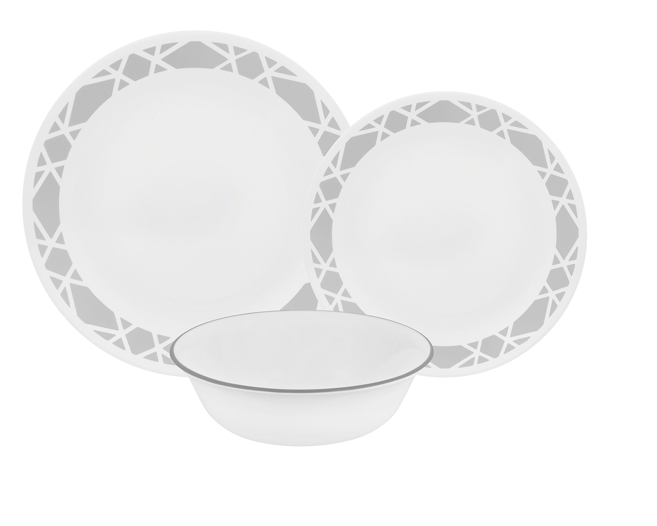 Corelle 12-Piece Vitrelle Modena Chip and Break Resistant Dinner Set, Grey