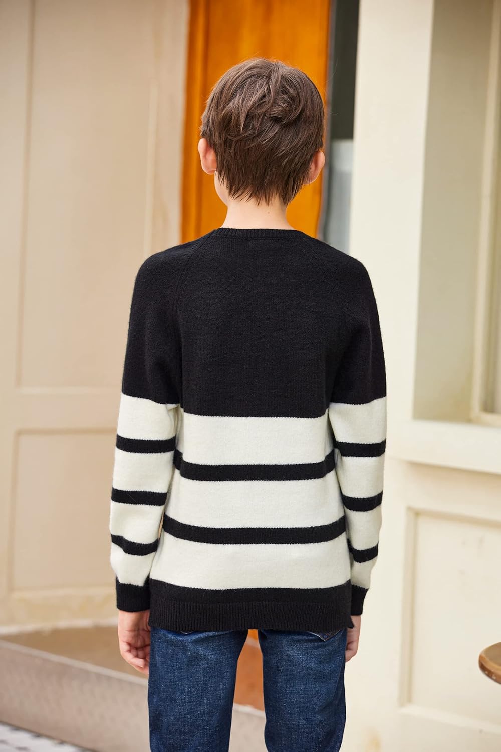 Arshiner Kids Boys Long Sleeve Sweater Knit Crewneck Pullover Striped Sweater for 5~13 Years - Image 4