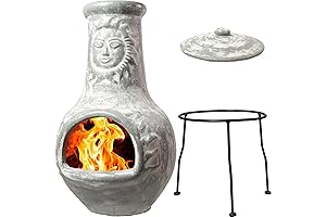 Wiosi Medium Chimenea Outdoor Fireplace Grey Clay Chimineas Rustic Fire Pit