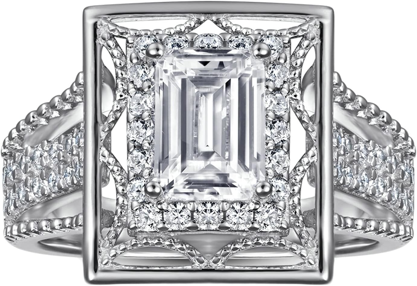 Wedding Band Rings for Women Sterling Silver Silver Promise Rings for Women Luxury Rectangle White Cubic Zirconia Women Ring Fashion Size 5-10