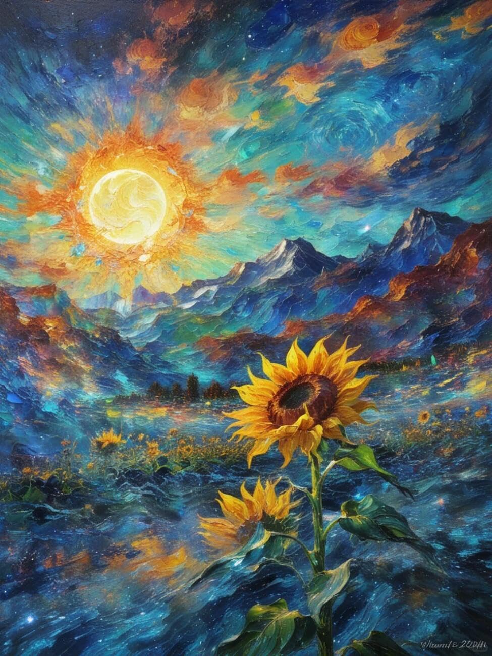 Henypt Cross Stitch Kits Sunflowers and Landscape Flowers DIY Embroidery Kit for Beginners The Elderly with Accessories Home & Leisure/Gifts 14CT 40x50cm