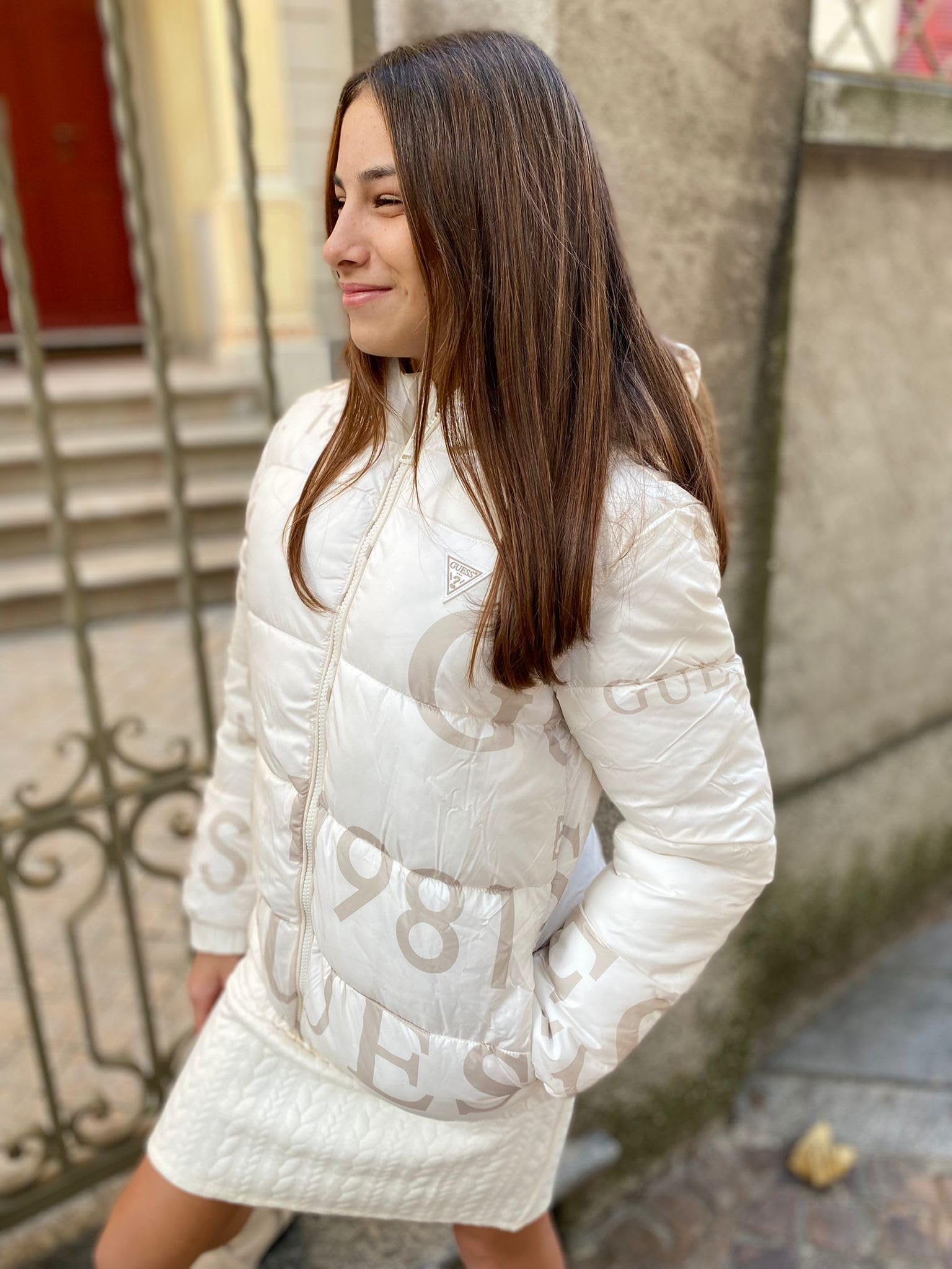 Guess Kurtka zimowa kurtka bomberka dla dziewczynek 10 lat - 140 cm kość słoniowa, kość słoniowa, 10 lat
