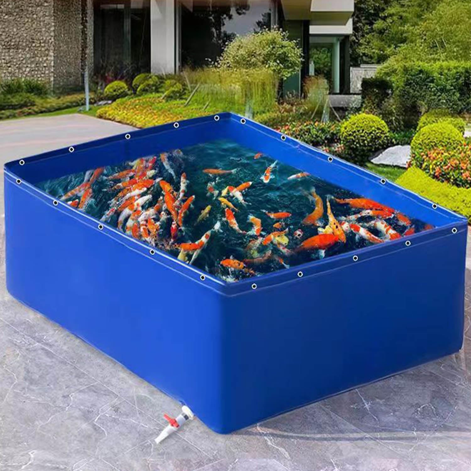 Generisch Aquarium-Pool aus PVC-Plane, temporärer Fischteich für Meerwasser und Kois, 0,6 mm starker Wasserspeicher mit Ablassventil, langlebige Lösung zur Fischhaltung