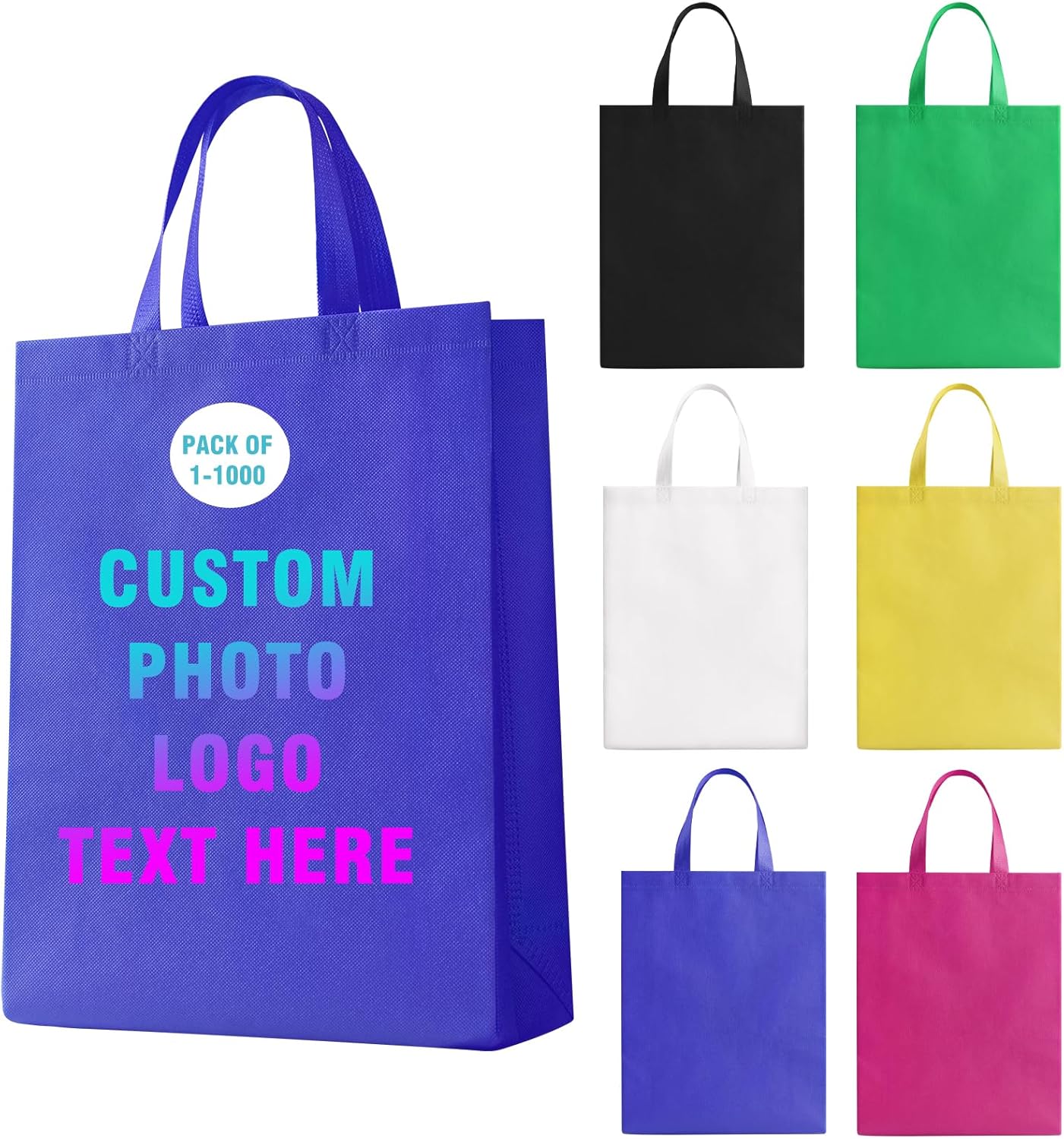 HooAMI Custom Tote Bag Set of 5/10/50/100,Personalized Logo Text,Reusable Shopping Bags,Business Activities Promotional Item