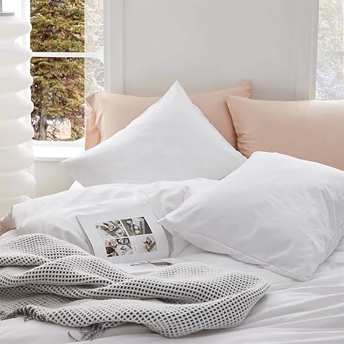 Miniatura 3 de yundo Juego de ropa de cama de microfibra ultrasuave (tamaño matrimonial, blanco), 3 piezas, 80 x 90 pulgadas con 2 fundas de almohada