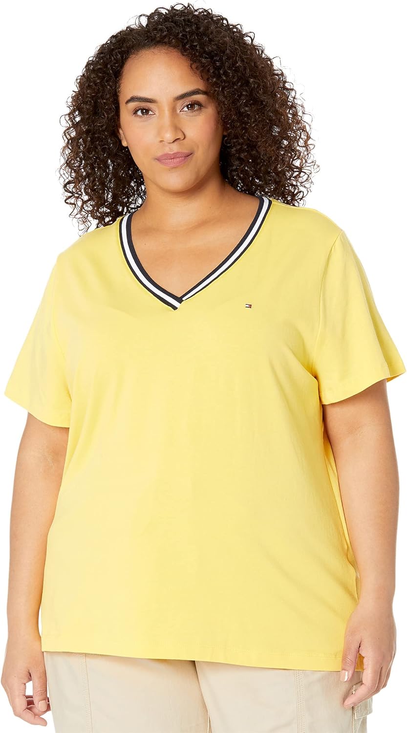 Camiseta de Manga Corta con Cuello en V para Mujer Tommy Hilfiger