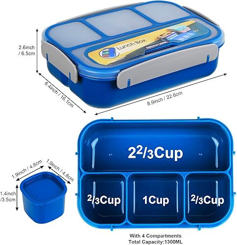 Miniatura 2 de MaMix Lonchera Bento para adultos, lonchera para niños, contenedores de almuerzo para adultos, niños y estudiantes, 44.0fl oz - 4 compartimentos