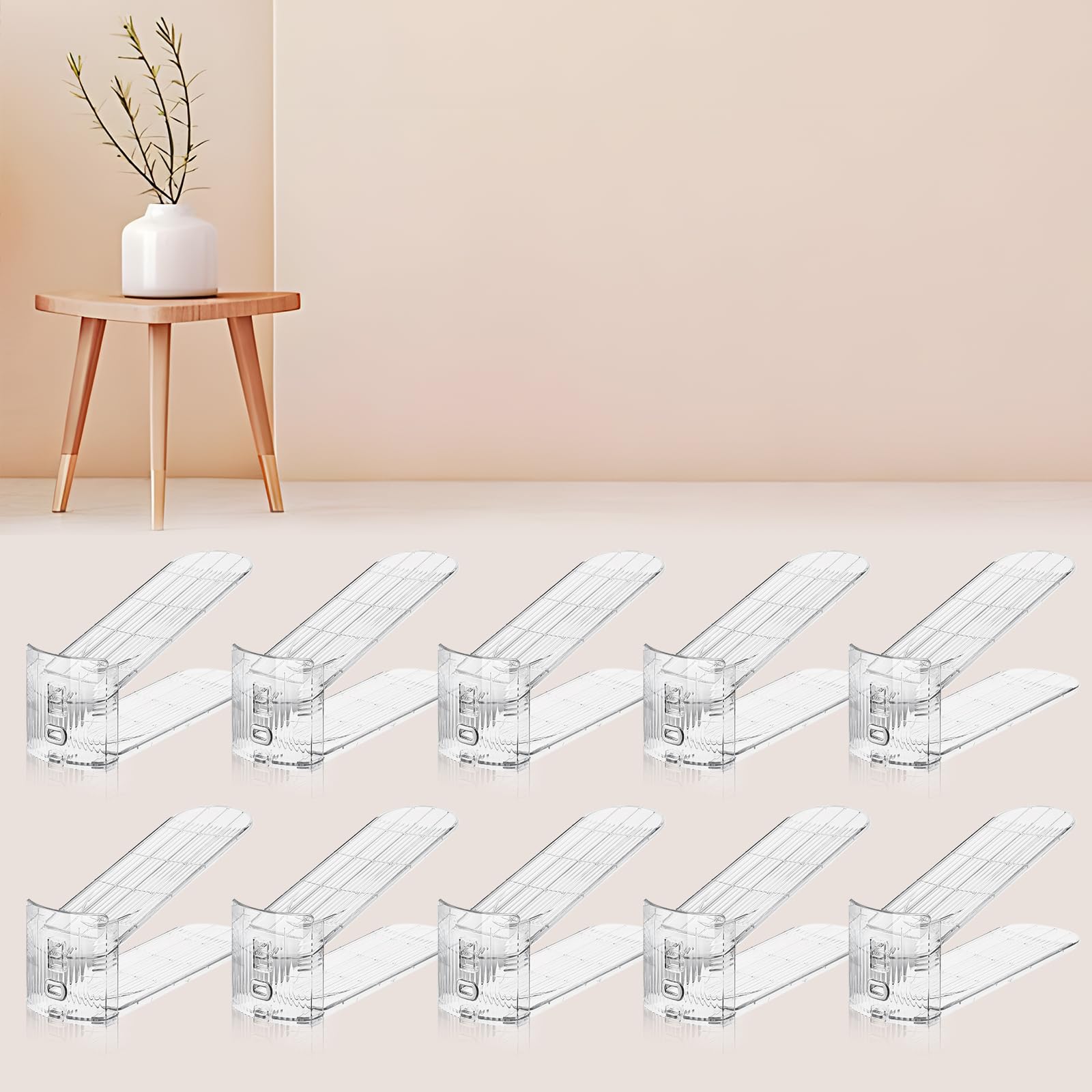 FENRUNXU 10 Pack Transparent Shoe Stacker,Shoe Slots Organizer for Closet, Shoe Display Space Saver,Adjustable Shoe Rack Organizer Holder for High Heels,Sneakers(Transparent)