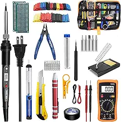 32 em 1 Kit de ferro de solda,Estação de solda 110V com Multímetro Digital,Ferramenta de Soldagem de Temperatura Ajustável de 60w,Ferro de Solda Profissional Completa para Reparo de Eletrônicos.