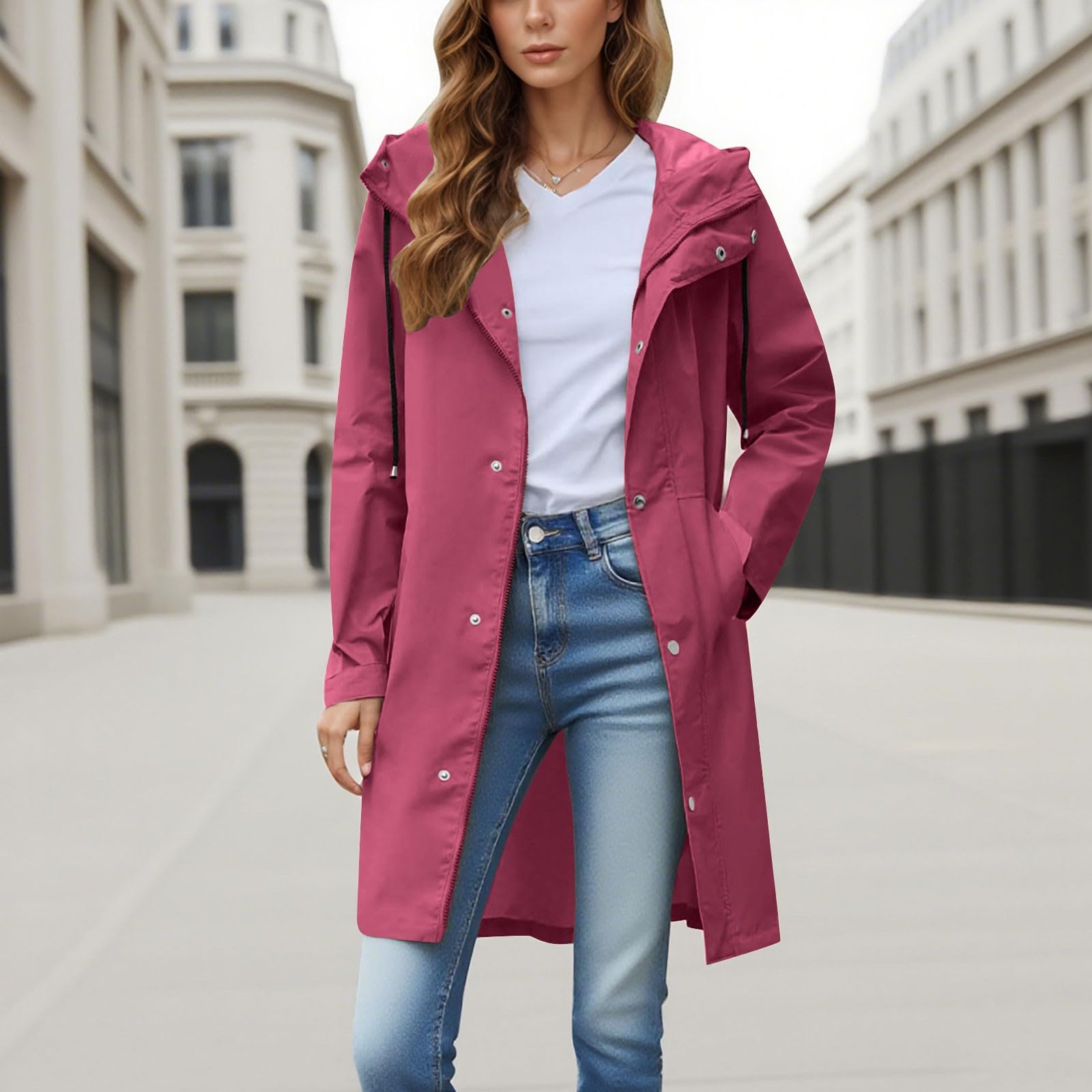 Genérico Chaqueta Impermeable Mujer-Chaqueta Impermeable Anorak Con Capucha Abrigo Largo De Invierno Para