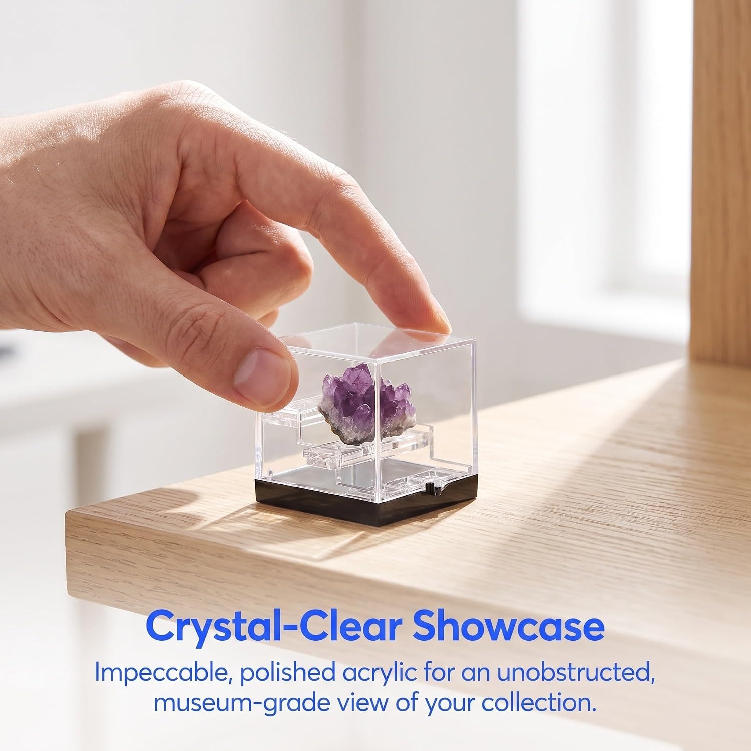 2pcs 3-Tier Acrylic Display Case for Rock and Crystal Specimens, Box Design with Smooth Edges, Lightweight and Flexible Arrangement for Educational Display and Geology Collections
