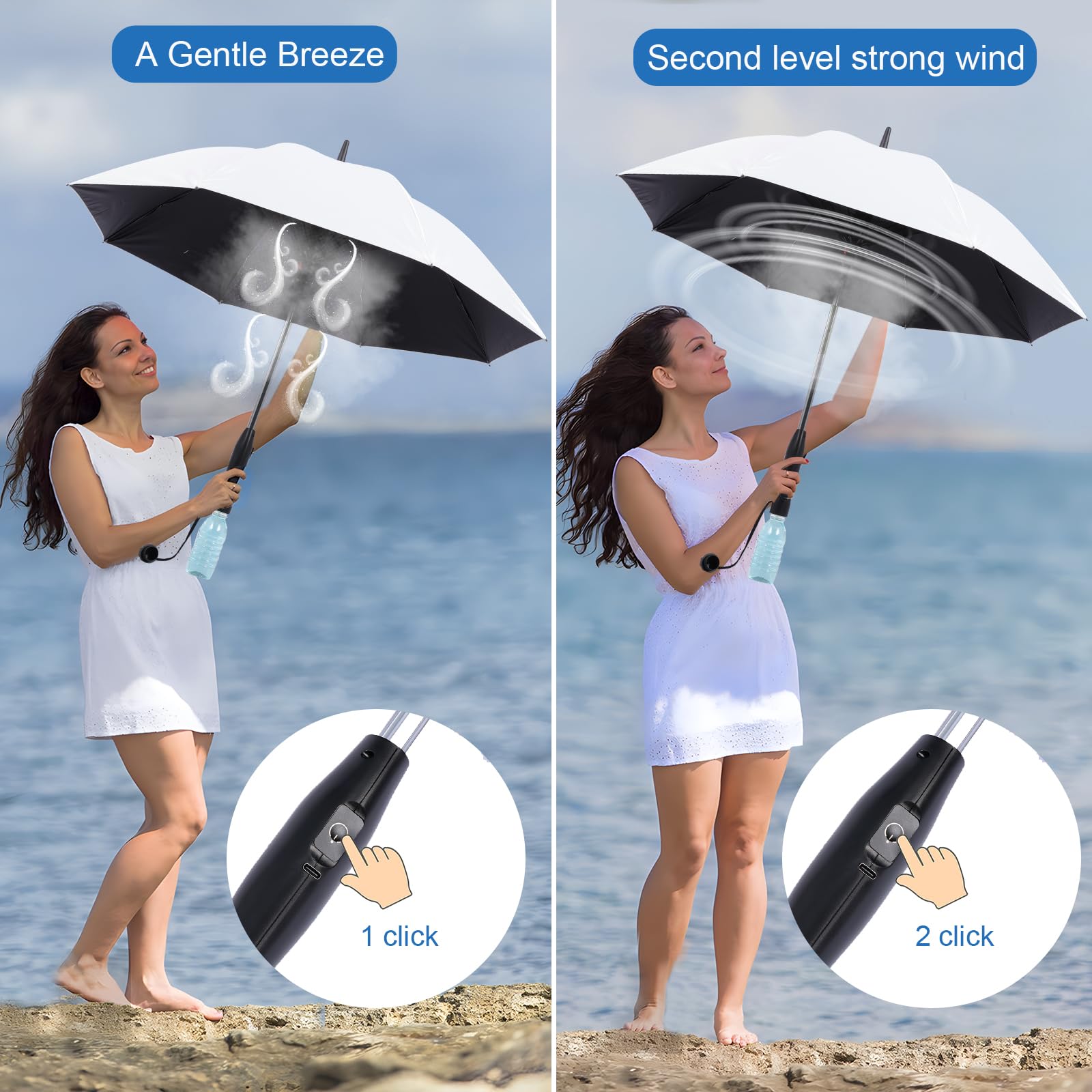 Parapluie avec ventilateur et brume, rechargeable – Solution ultime pour le refroidissement et la protection UV – Idéal pour l'été, la plage, les sports de plein air, le golf, les activités de pêche