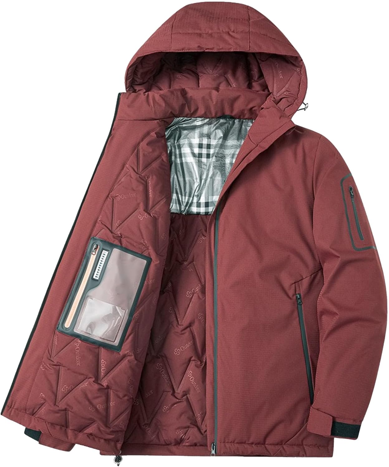 Men's Insulated Thermal Quilted Ski Jacket Windbreaker Warm Hooded Snowboarding Jackets Lightweight Warm Puffy Coats
