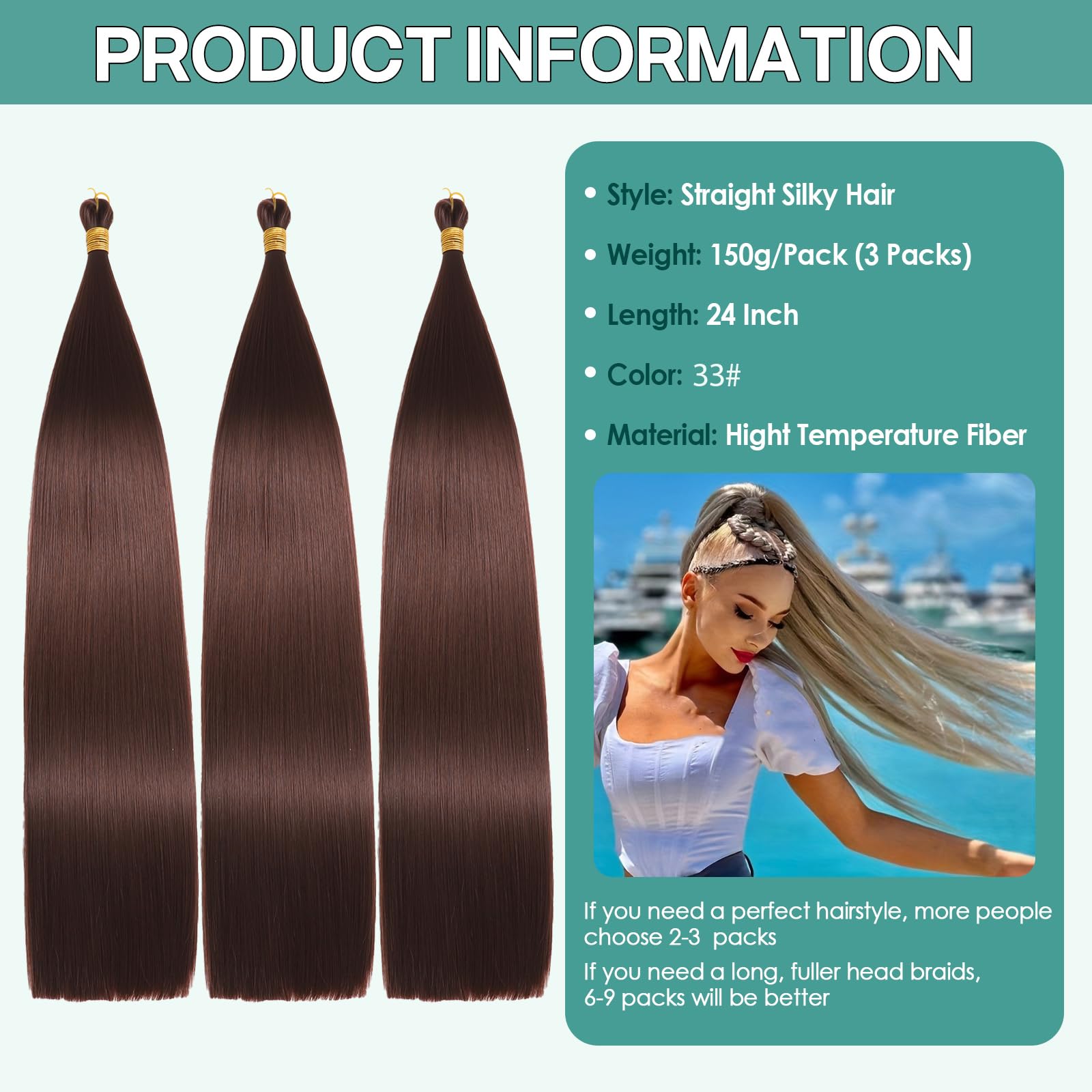 Locescsoc 24 Inch Bone Straight Braiding Hair 150g 3 Packs Straight Hair Extensions, Ariel Straight Hair Bundles - Image 2